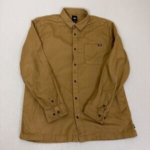 Vans Mens Large Brown Herringbone Long Sleeve Button Up Shirt Cotton Pocket